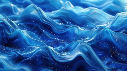 Obraz premium looped festive liquid BG in 4k. Abstract wavy pattern on bright glossy surface, liquid gradient blue color, waves on paint fluid in smooth animation. Glitters on viscous 3d liquid. Creative backdro