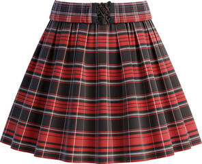 Red plaid skirt isolated.