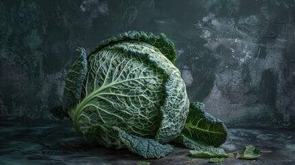 fresh cabbage on gray background.AI generated image