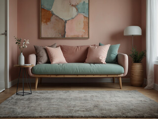 Pastel Paradise, Stylish Living Room with Scandinavian Settee and Natural Accents