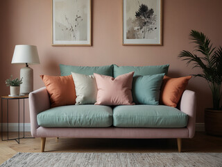 Pastel Paradise, Stylish Living Room with Scandinavian Settee and Natural Accents