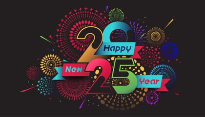 Happy New Year 2025 with fireworks and text design. - 778772887