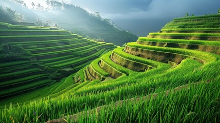 terraced rice fields in a village.AI generated image