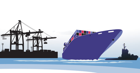 Hafen-Terminal mit Containerschiff  illustration - 778773299