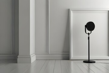 White poster and microphone 3d rendering Generative AI