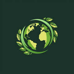 Logo: the globe with green leaves. Modern ecological globe design. 