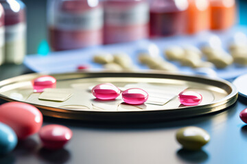 Obraz na płótnie Canvas Medikamente Medizin bunte Tabletten im Blister Hintergund