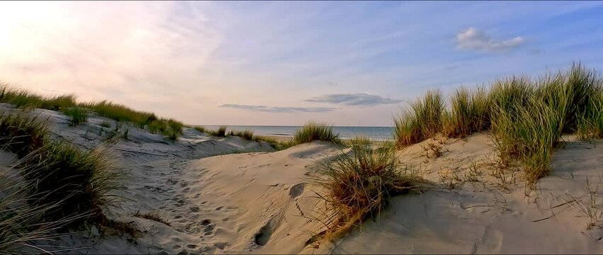 Beautiful dune and dutch beach at sunset 