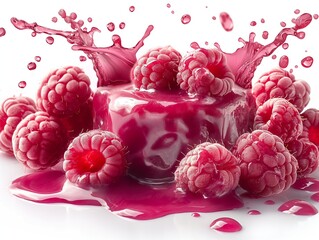 raspberries juice splashes from a raspberries, splashes of raspberriesjuice on white