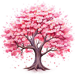 Artistic Cherry Blossom Tree with Pink Flowers Watercolor
