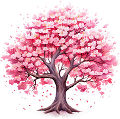 Fototapeta premium Artistic Cherry Blossom Tree with Pink Flowers Watercolor 
