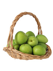 A basket of fresh fruit dates on a white background