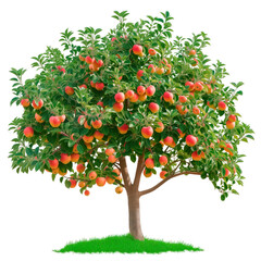 A apple tree isolated on a white or transparent background. A close-up of a apples tree with red apples. A graphic design element on the theme of nature and tree care.
