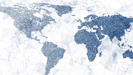 Abstract blue world map on white isolated illustration background.
