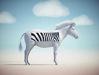 White zebra with a square of texture. - 778778897