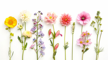 Obraz na płótnie Canvas Set of different beautiful flowers on white background. Banner design