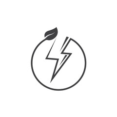 thunderbolt leaf or eco power energy circle  icon vector concept design template