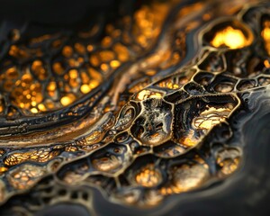 The intricate patterns formed as gold melts in a furnace - obrazy, fototapety, plakaty
