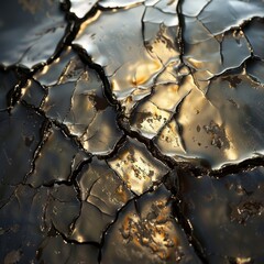 Cracks and fissures forming in molten metal as it solidifies