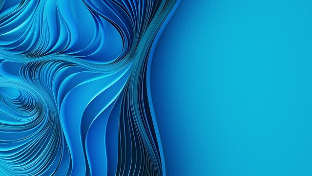 Blue layers of cloth warping. Abstract fabric twist motion. 3d render animation