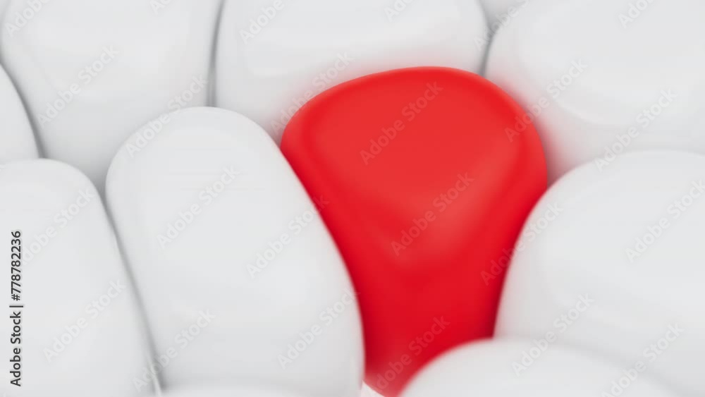 Poster red soft bubble move through white bubbles. concept of struggle, reaching the goals. 3d render anima