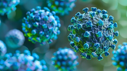 graphic  hpv virus, with focus graphics elements border, blue and green colors - obrazy, fototapety, plakaty