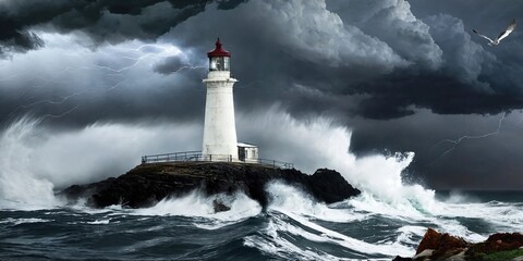 Lighthouse during a storm. Generative AI