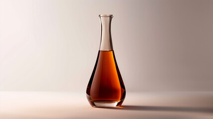 Sleek Amaretto bottle with amber liquid on white background. Sweet almond-flavored richness for desserts and savory dishes. Design for luxurious culinary creations.
