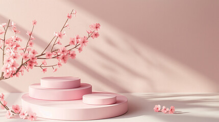 Podium mockup, product display, pink podium background, light and shadow, 3D

