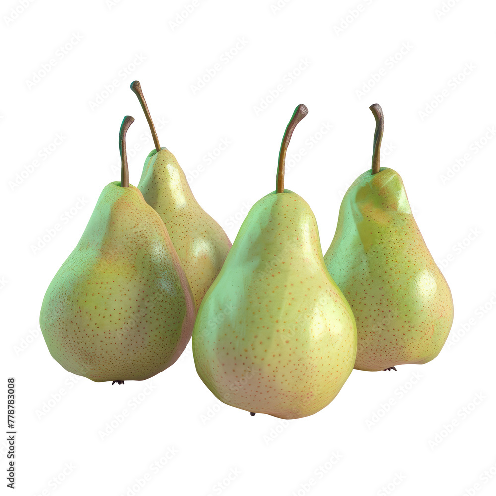 Poster three pears arranged in a line on a transparent background