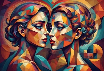 Abstract Portrait of a Couple, A Creative Depiction of Unity and Affection, Generative AI