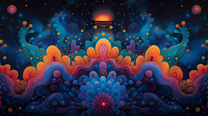 A psychedelic trip through space, imaginative, vibrant. - obrazy, fototapety, plakaty