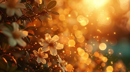 Plants of Inspiration, Blooming Visions, A whimsical dreamscape, Golden hour - obrazy, fototapety, plakaty