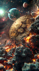 Obraz na płótnie Canvas Cosmic Alignment of Bitcoin Cryptocurrency in Vibrant Photographic Style