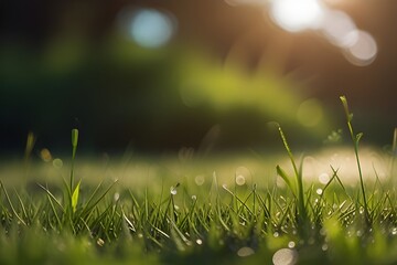 natural grass background with blurred bokeh and sun Generative AI