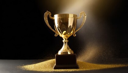 Fototapeta na wymiar champion golden trophy isolated on black background concept of success and achievement gold glitters explosion