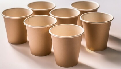 set group empty brown paper cup isolated eco friend