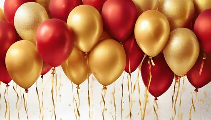 seamless a festive banner featuring red and gold balloons against a white background ideal for adding a touch of sophistication and festivity to your content photorealistic illustration
