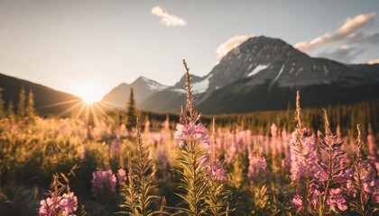 blooming fireweed in the canadian rockies alberta canada - obrazy, fototapety, plakaty