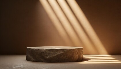 stone product display podium in room with light of window on brown background 3d rendering
