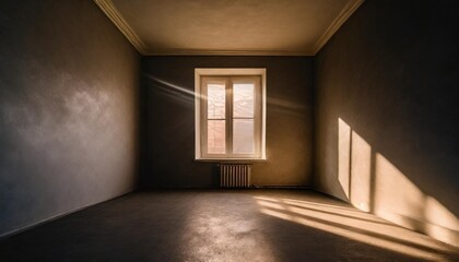 empty dark room with a window moonlight through the window shadows rays of light ai generation