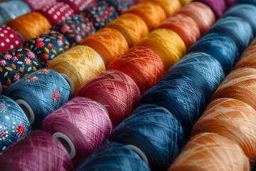 Colorful Spools of Thread Arranged Together
