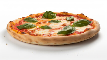 pizza napoletana margherita grande basilico burned isolated on white background