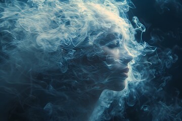 Womans Face Surrounded by Smoke - obrazy, fototapety, plakaty
