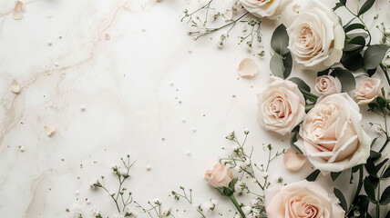 Product Background in Wedding Floral Style, copyspace for text, Flat Lay Photography Mockup