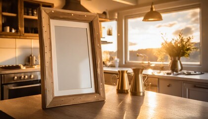 empty wooden frame in kitchen interior