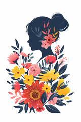 Vibrant blooms create a woman's figure, minimal Mother's Day design on isolated background