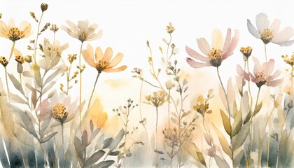 watercolor drawing plants and flowers isolated at white background natural elements hand drawn botanical illustration