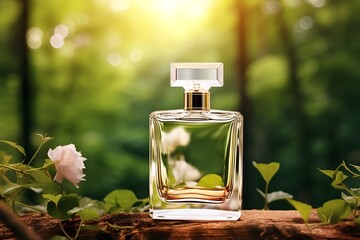 Ilustración 3d de maqueta de perfume y contenedor de belleza en una demostración de sombra natural al aire libre
 - obrazy, fototapety, plakaty