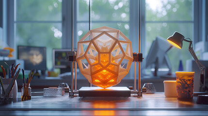 State-of-the-art 3D printer that creates modern complex geometric sculptures